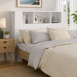 Headboard Cabinet White 140cm Wall Mount Bedroom Storage Bookcase Organiser