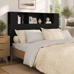Headboard Cabinet Black 140cm with Engineered Wood Build