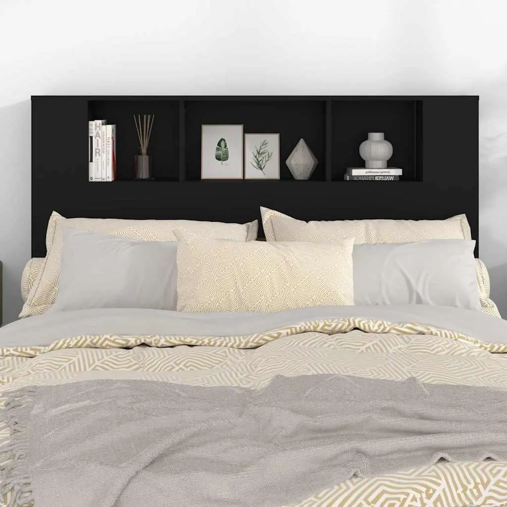 Headboard Cabinet Black 140cm Wall-Mounted Bedroom Storage Bookcase