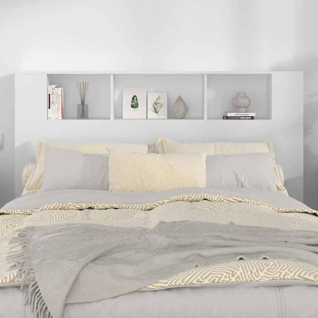 Headboard Cabinet White Wall-Mounted Bedroom Storage Bookcase Organiser 160cm