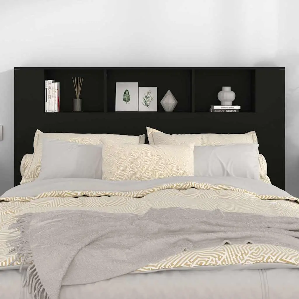 Black Wall-Mounted Headboard Cabinet 160cm