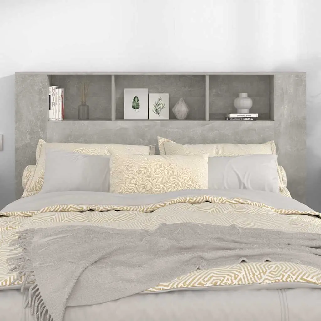 Grey Wall-Mounted Headboard Storage Cabinet for Bedroom with Five Compartments 160cm