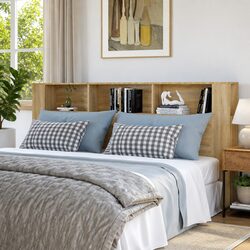 Brown Wall-Mounted Headboard Cabinet - 220cm Width