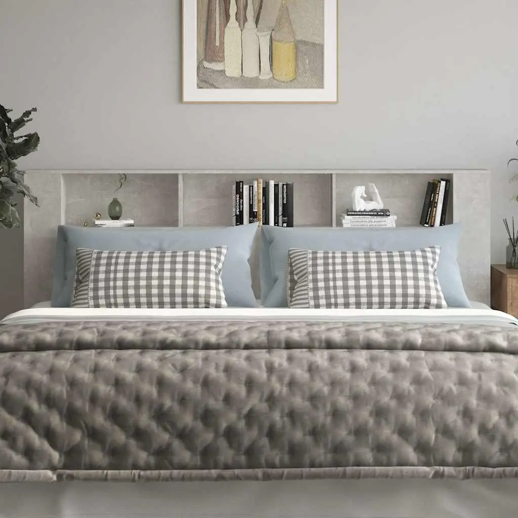 Headboard Cabinet Grey Wall-Mounted Storage Bedroom Furniture 220cm