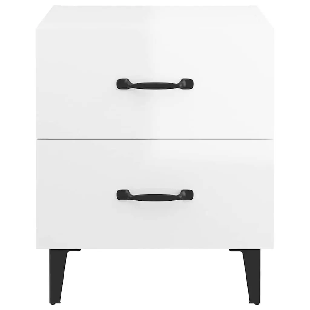Bedside Cabinets 2 pcs White High Gloss Storage Drawers Metal Legs Side Table