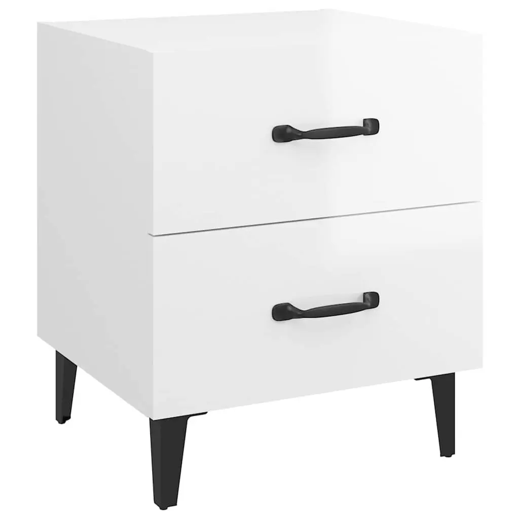 Bedside Cabinets 2 pcs White High Gloss Storage Drawers Metal Legs Side Table