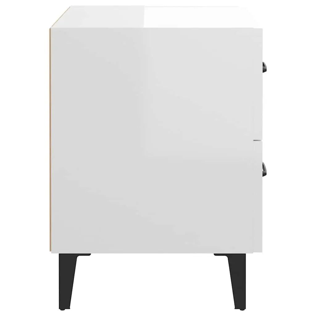 Bedside Cabinets 2 pcs White High Gloss Storage Drawers Metal Legs Side Table