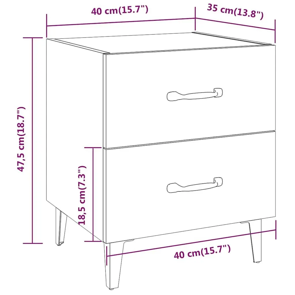 Bedside Cabinets 2 pcs White High Gloss Storage Drawers Metal Legs Side Table