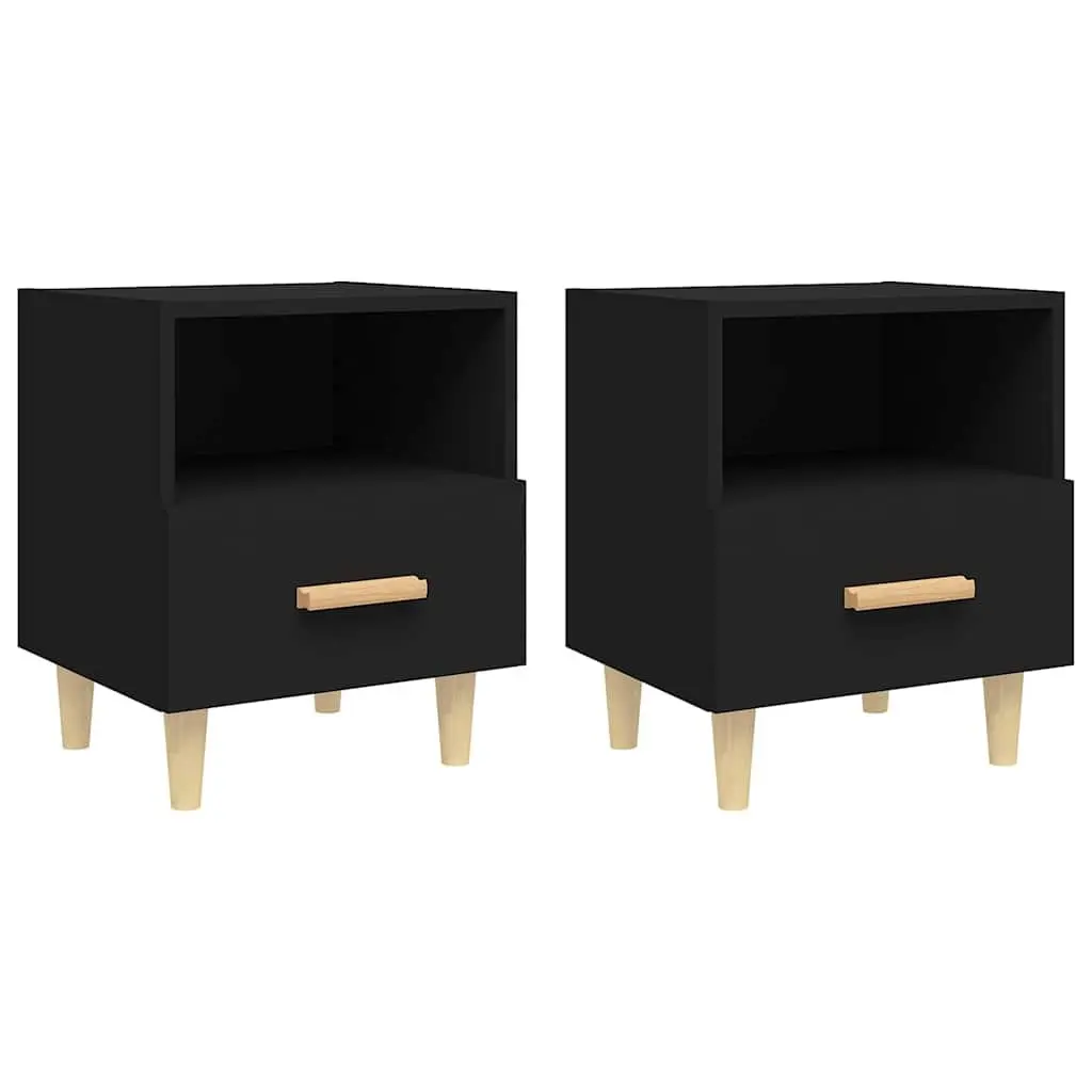 Bedside Cabinets 2 pcs Black Scandinavian Bedroom Storage Nightstand Tables