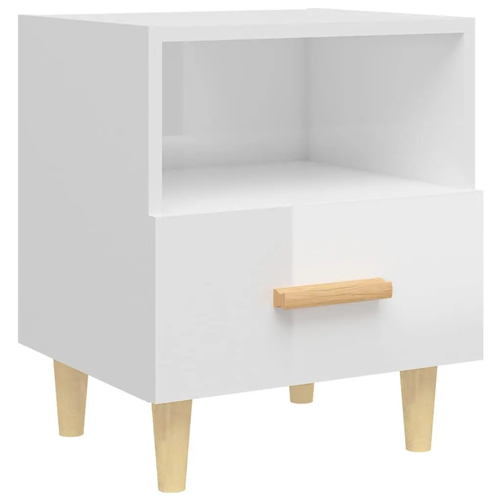 Bedside Cabinet 2 Pieces White Scandinavian Design Storage Compartment Drawer