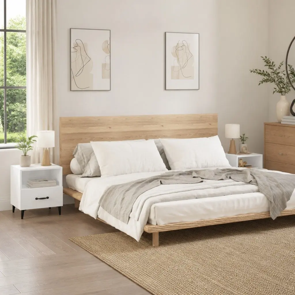 2 High Gloss White Engineered Wood Nightstands