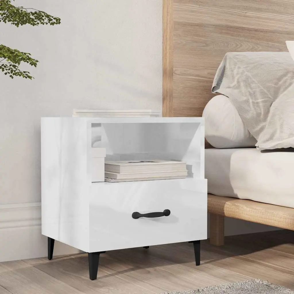 2 High Gloss White Engineered Wood Nightstands