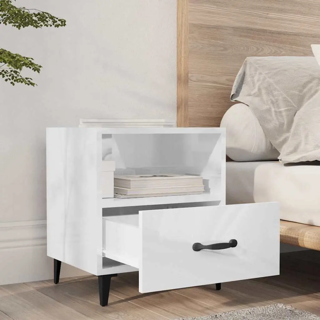 2 High Gloss White Engineered Wood Nightstands