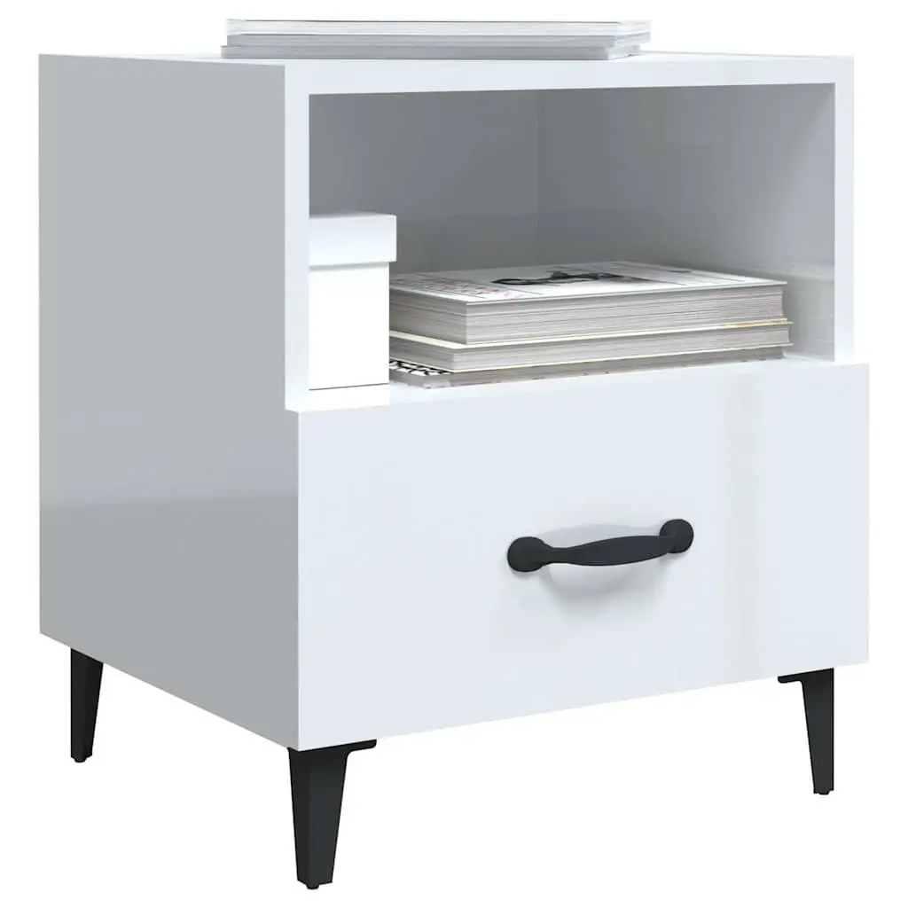 2 High Gloss White Engineered Wood Nightstands