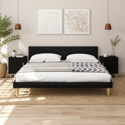 Black Bedside Cabinets Set of 2 with Engineered Wood
