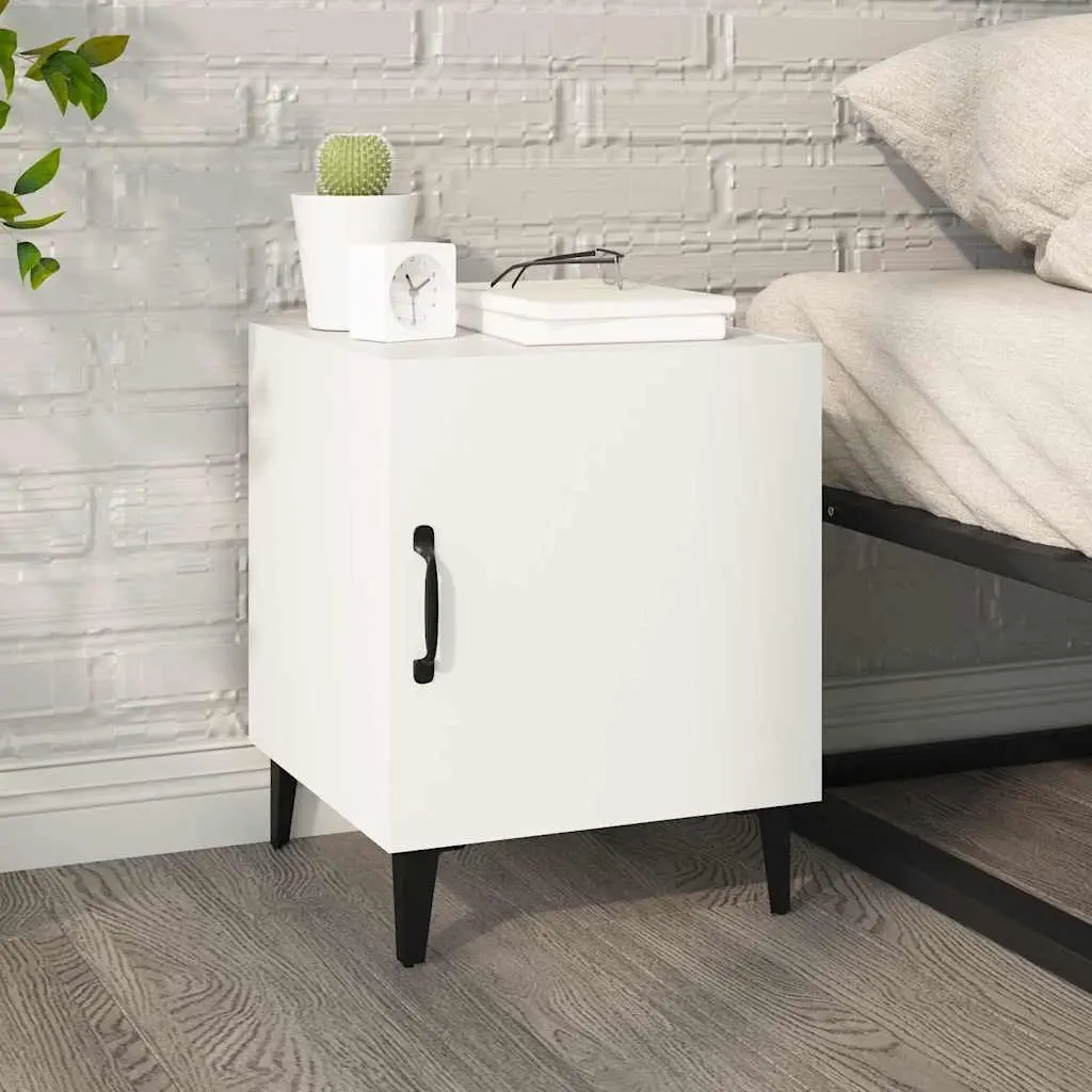 Bedside Cabinet White 2 Pieces Engineered Wood Storage Nightstand Organizer
