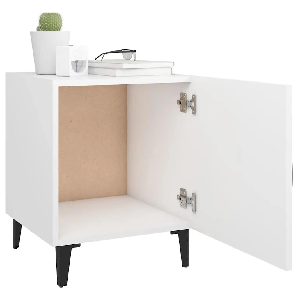 Bedside Cabinet White 2 Pieces Engineered Wood Storage Nightstand Organizer