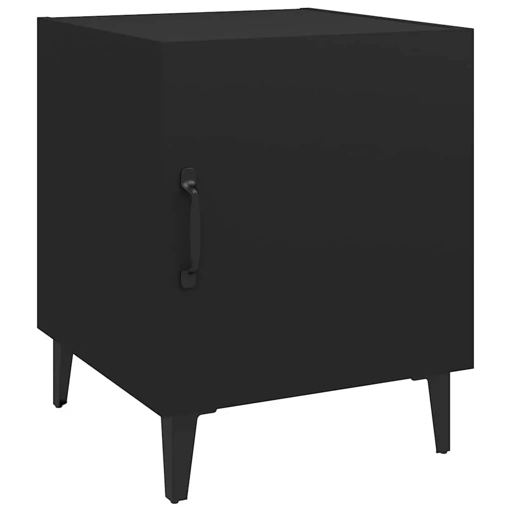 Bedside Cabinet Black Engineered Wood 2 Piece Nightstand Storage Organiser