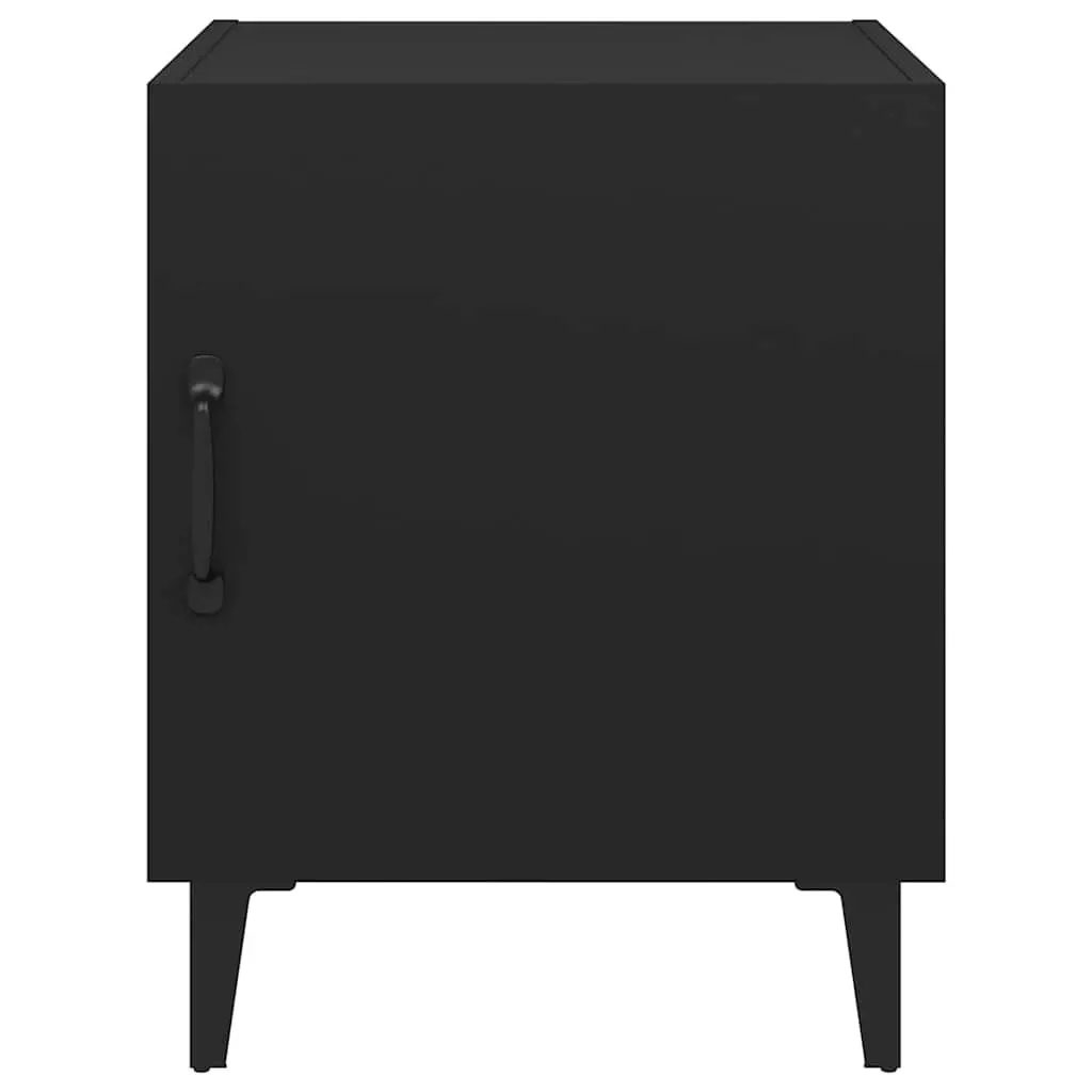Bedside Cabinet Black Engineered Wood 2 Piece Nightstand Storage Organiser