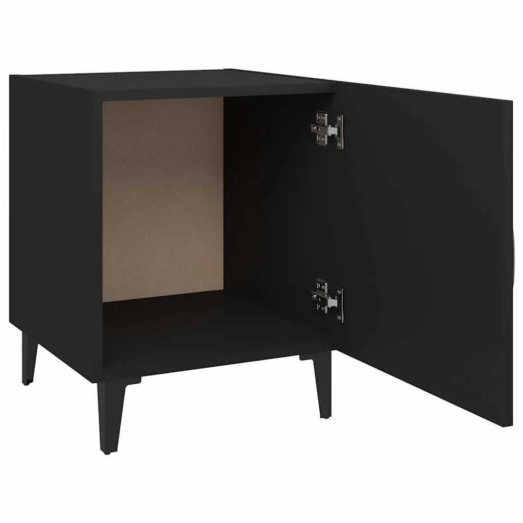 Bedside Cabinet Black Engineered Wood 2 Piece Nightstand Storage Organiser