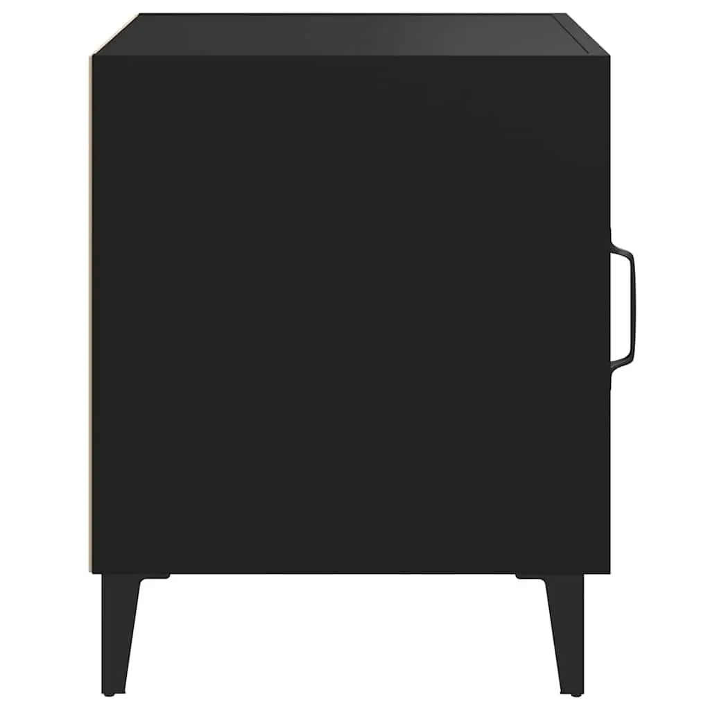 Bedside Cabinet Black Engineered Wood 2 Piece Nightstand Storage Organiser