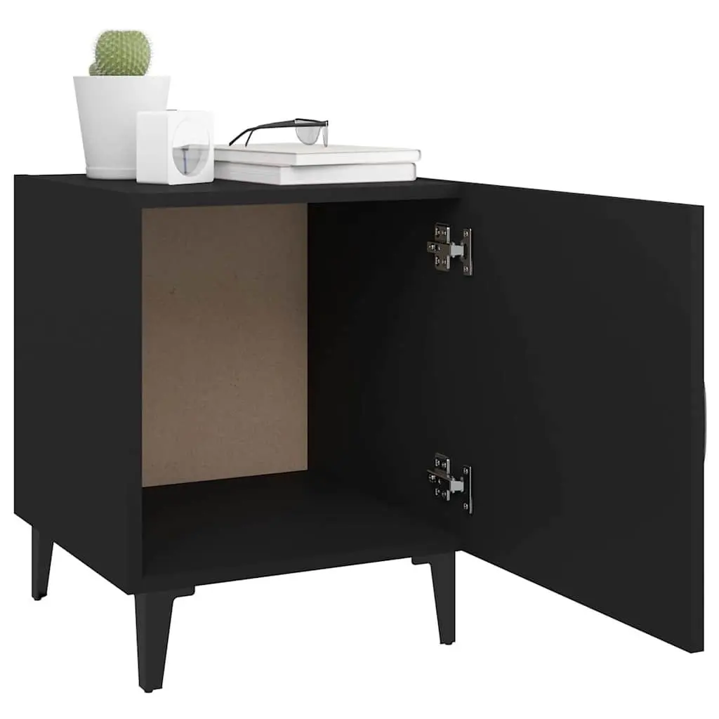 Bedside Cabinet Black Engineered Wood 2 Piece Nightstand Storage Organiser