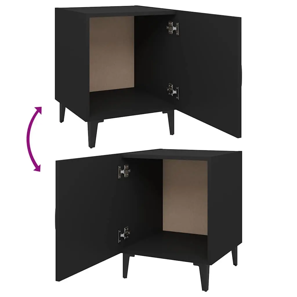 Bedside Cabinet Black Engineered Wood 2 Piece Nightstand Storage Organiser
