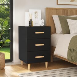 Bedside Cabinet Black 3 Drawer Nightstand Storage Table Bedroom Furniture