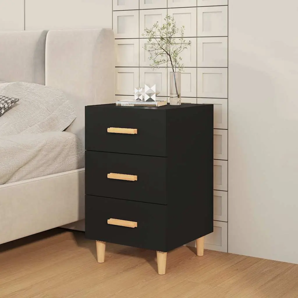 Bedside Cabinet Black 3 Drawer Nightstand Storage Table Bedroom Furniture