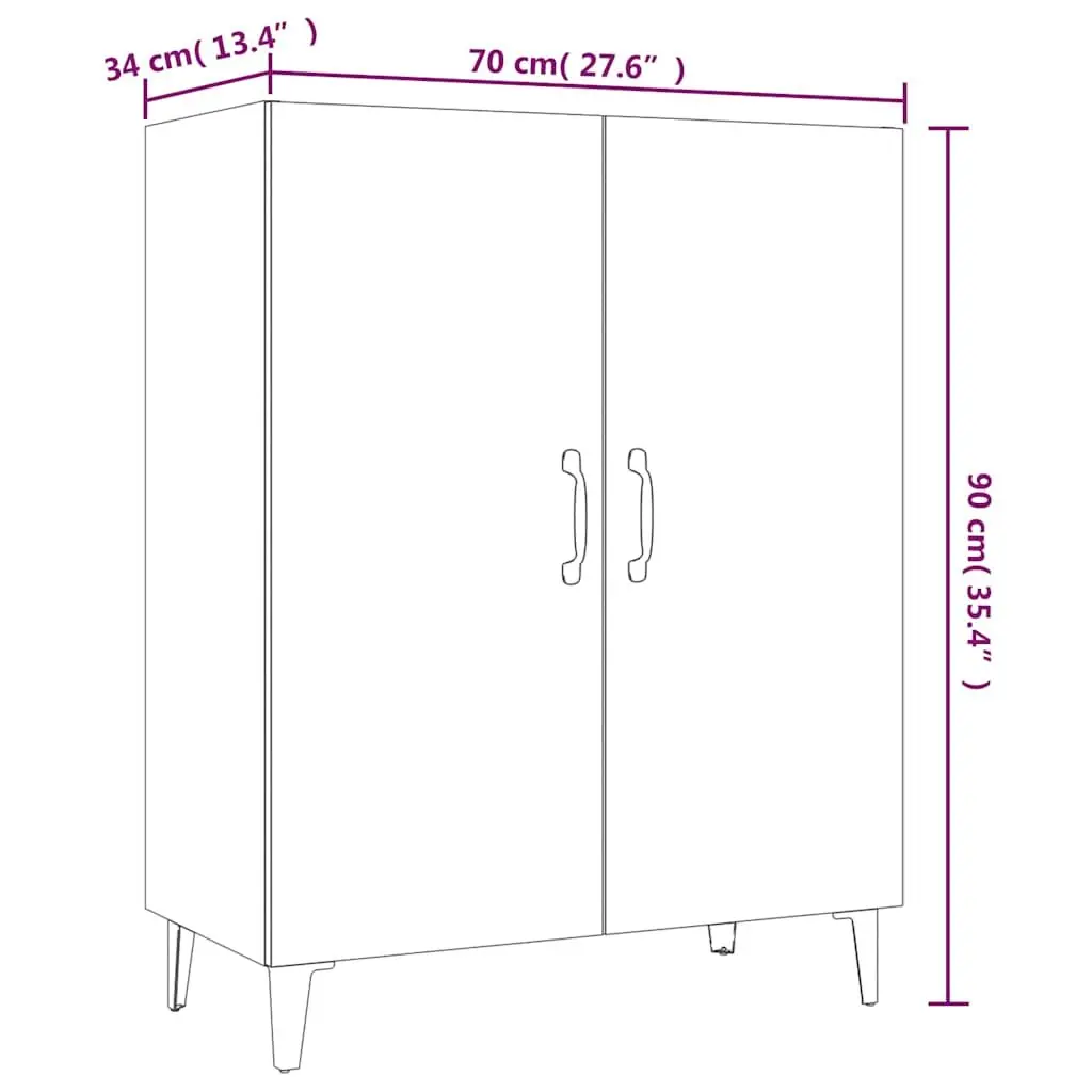 Sideboard White 70x34x90 cm Storage Cabinet with 2 Doors Engineered Wood