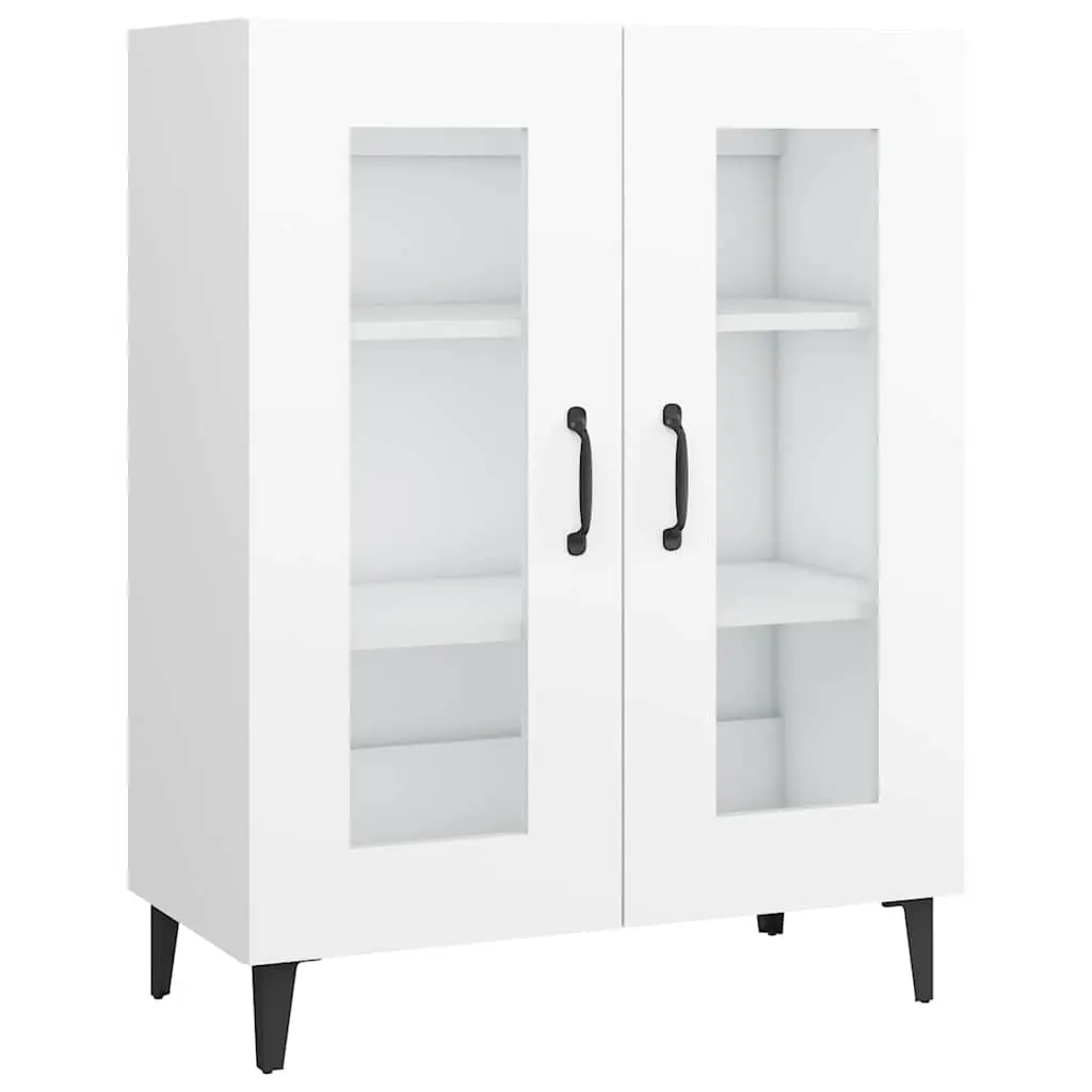 White Sideboard Cabinet for Living Room 69.5 x 34 x 90 cm with Glass Doors Storage Buffet Engineered Wood