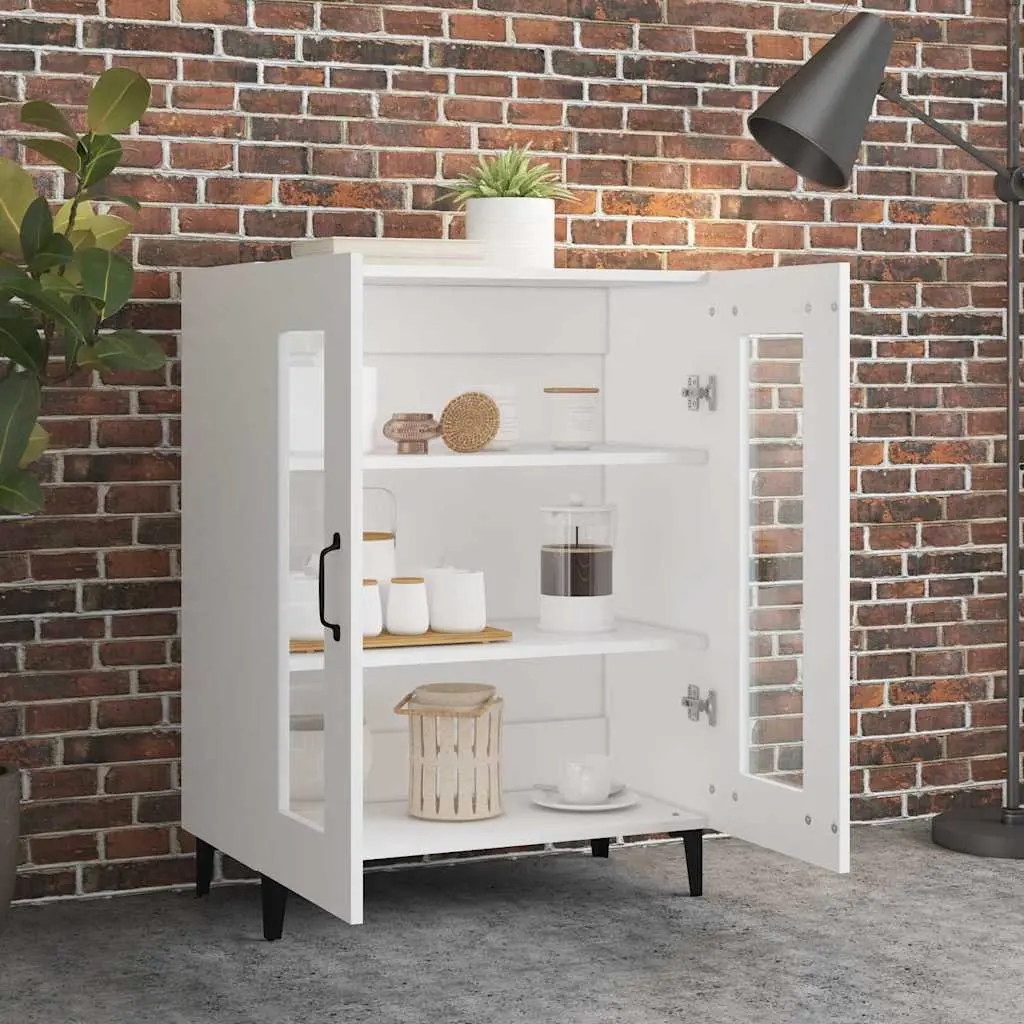 White Sideboard Cabinet for Living Room 69.5 x 34 x 90 cm with Glass Doors Storage Buffet Engineered Wood