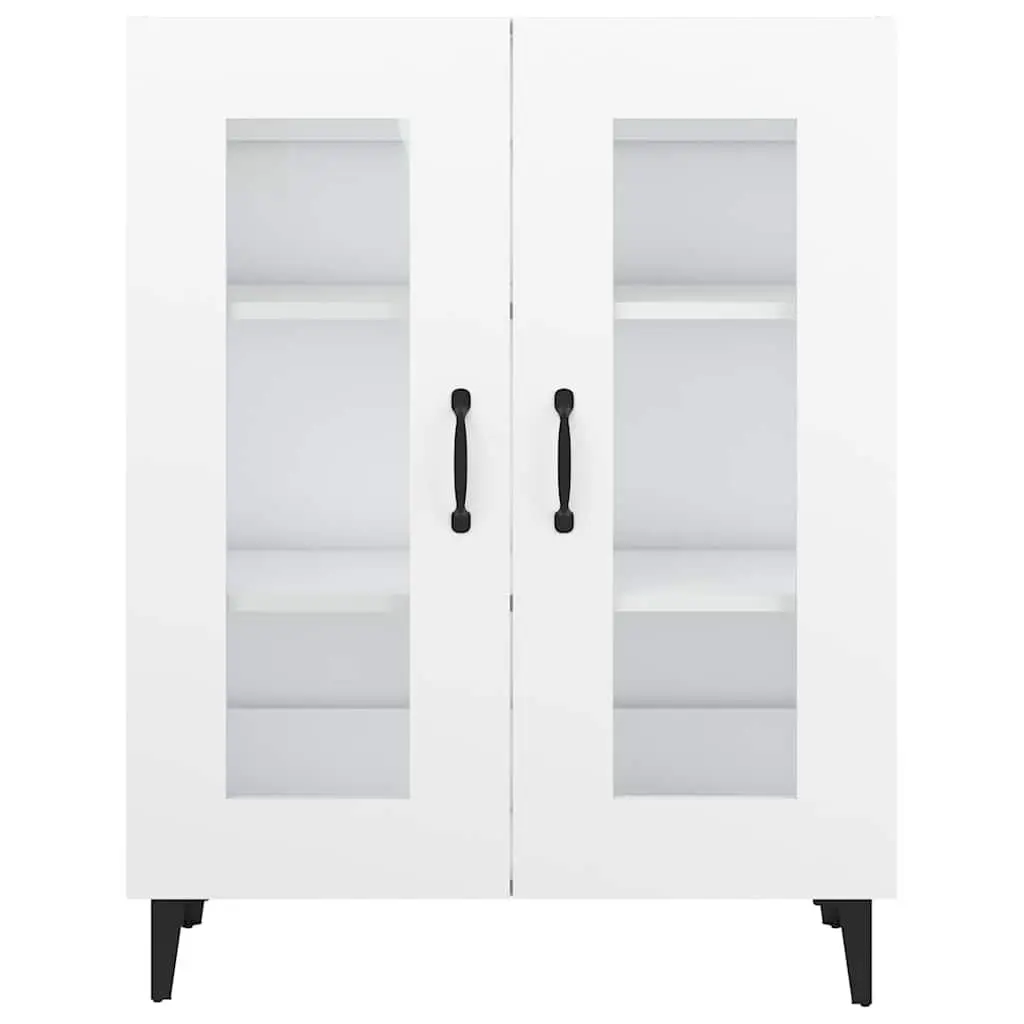 White Sideboard Cabinet for Living Room 69.5 x 34 x 90 cm with Glass Doors Storage Buffet Engineered Wood