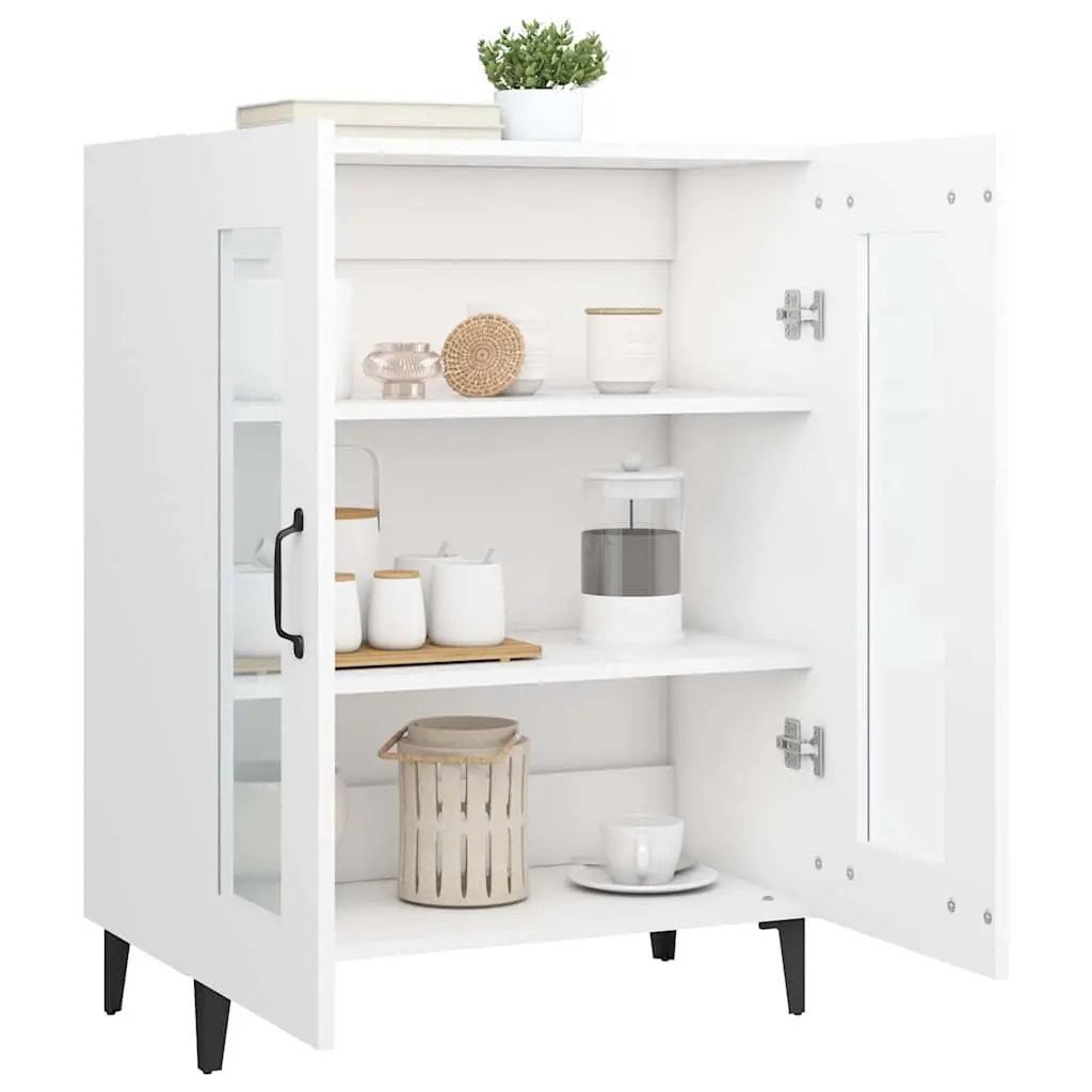 White Sideboard Cabinet for Living Room 69.5 x 34 x 90 cm with Glass Doors Storage Buffet Engineered Wood
