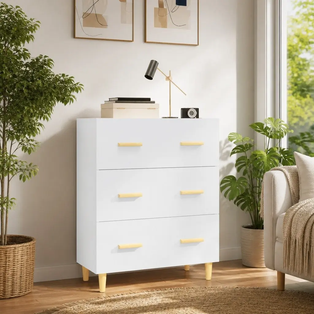Sideboard Cabinet for Home 70x34x90cm White High Gloss Storage Buffet with 3 Drawers