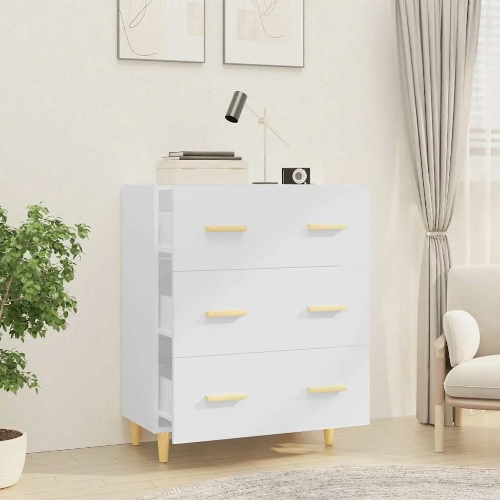 Sideboard Cabinet for Home 70x34x90cm White High Gloss Storage Buffet with 3 Drawers