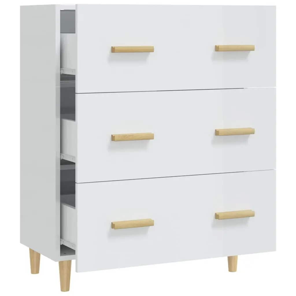 Sideboard Cabinet for Home 70x34x90cm White High Gloss Storage Buffet with 3 Drawers