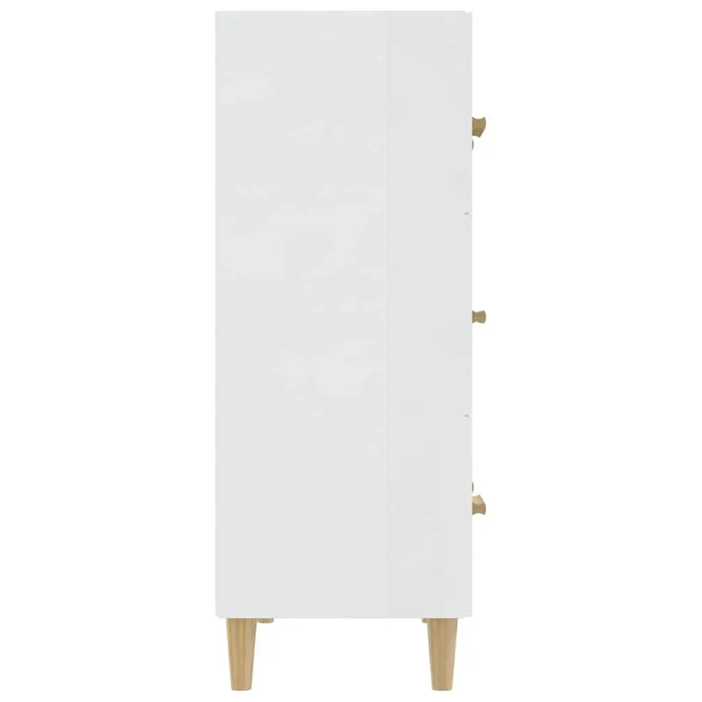 Sideboard Cabinet for Home 70x34x90cm White High Gloss Storage Buffet with 3 Drawers