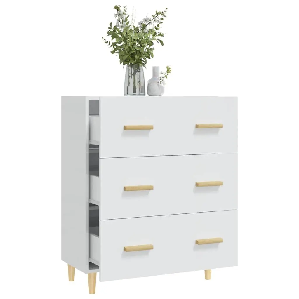 Sideboard Cabinet for Home 70x34x90cm White High Gloss Storage Buffet with 3 Drawers