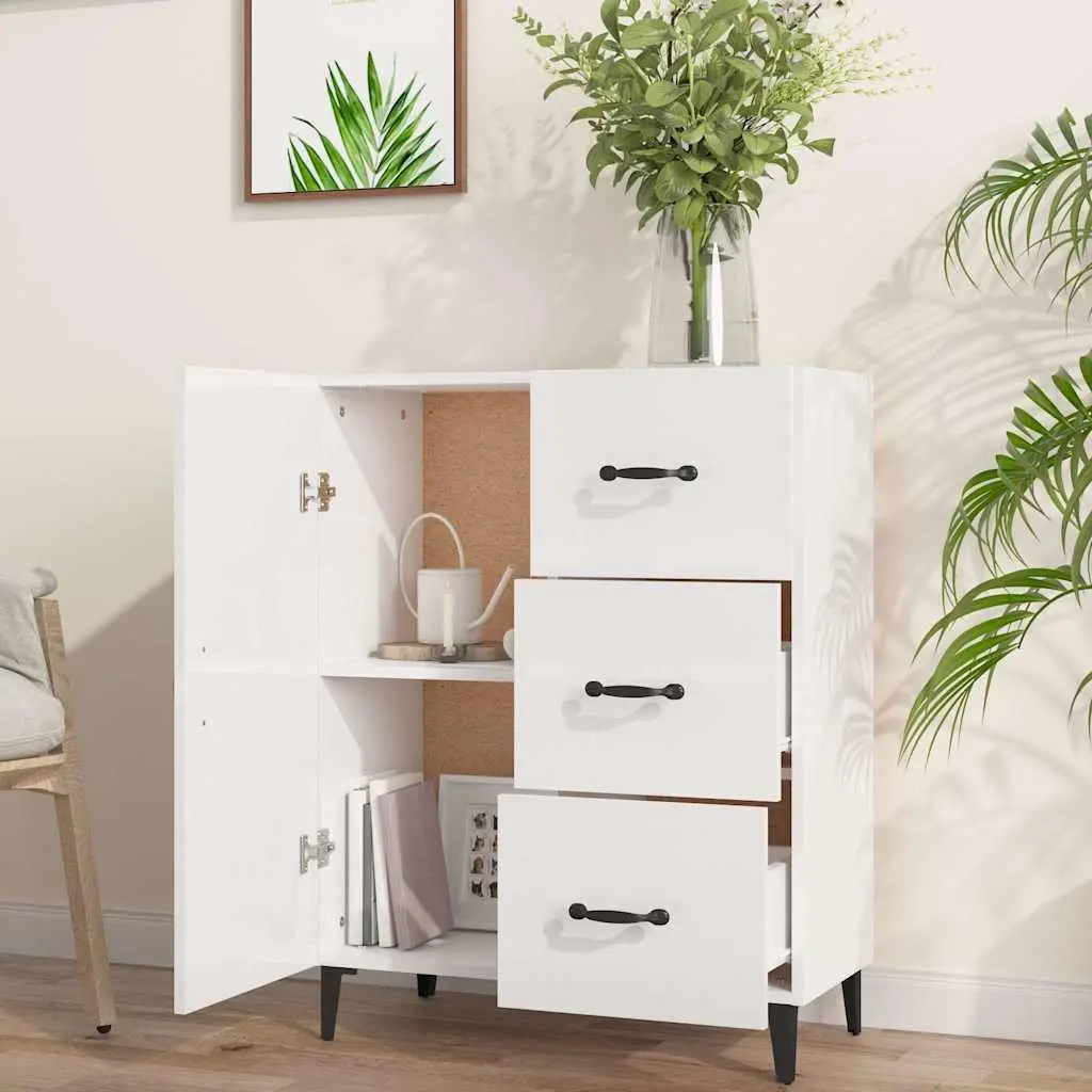 Sideboard Storage Cabinet for Home Use High Gloss White 1 Door 3 Drawers