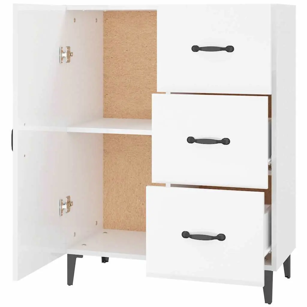 Sideboard Storage Cabinet for Home Use High Gloss White 1 Door 3 Drawers