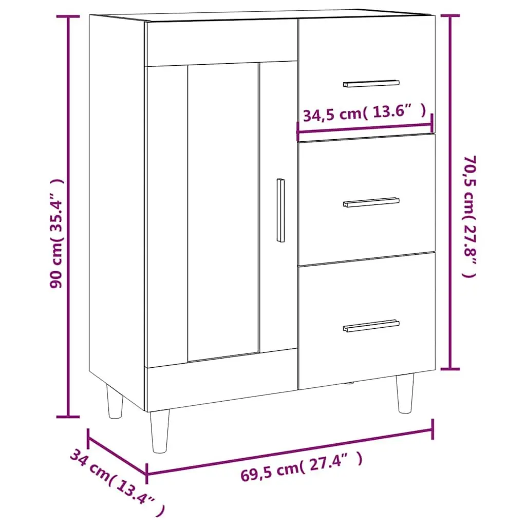 White High Gloss Sideboard Storage Cabinet for Living Room 69.5W x 34D x 90H cm
