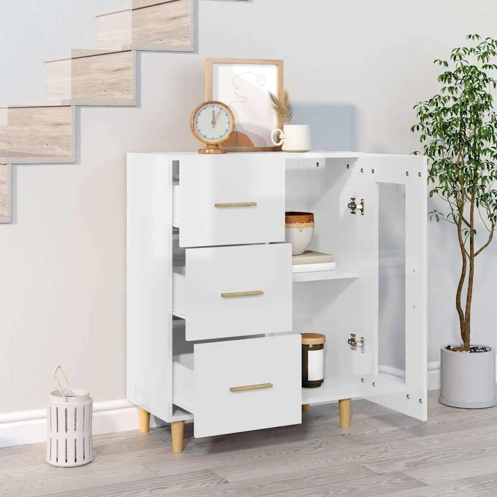 White High Gloss Sideboard Storage Cabinet for Living Room 69.5W x 34D x 90H cm