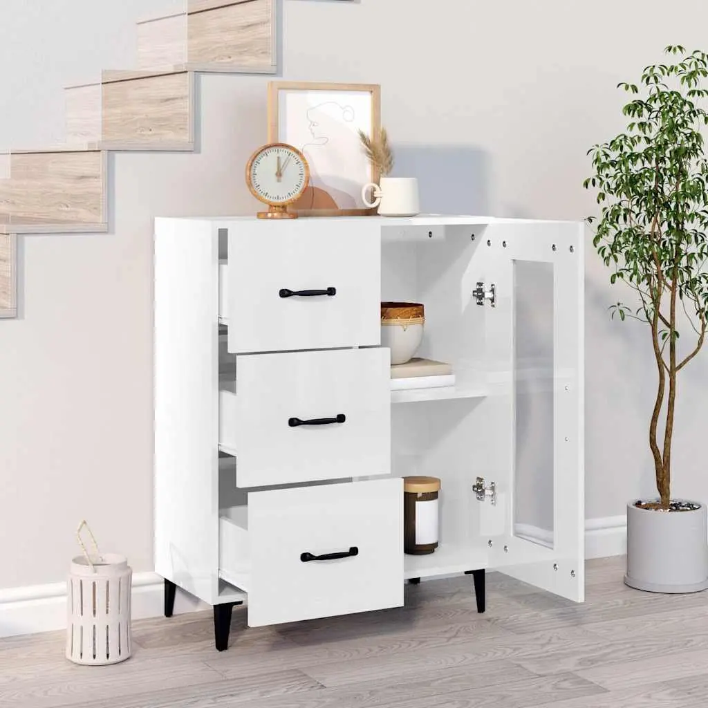 Sideboard Storage Cabinet for Home Interior High Gloss White 69.5x34x90 cm Engineered Wood