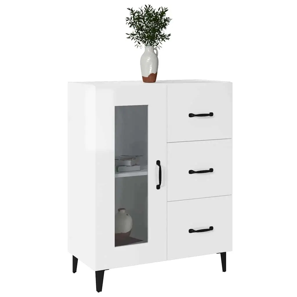 Sideboard Storage Cabinet for Home Interior High Gloss White 69.5x34x90 cm Engineered Wood