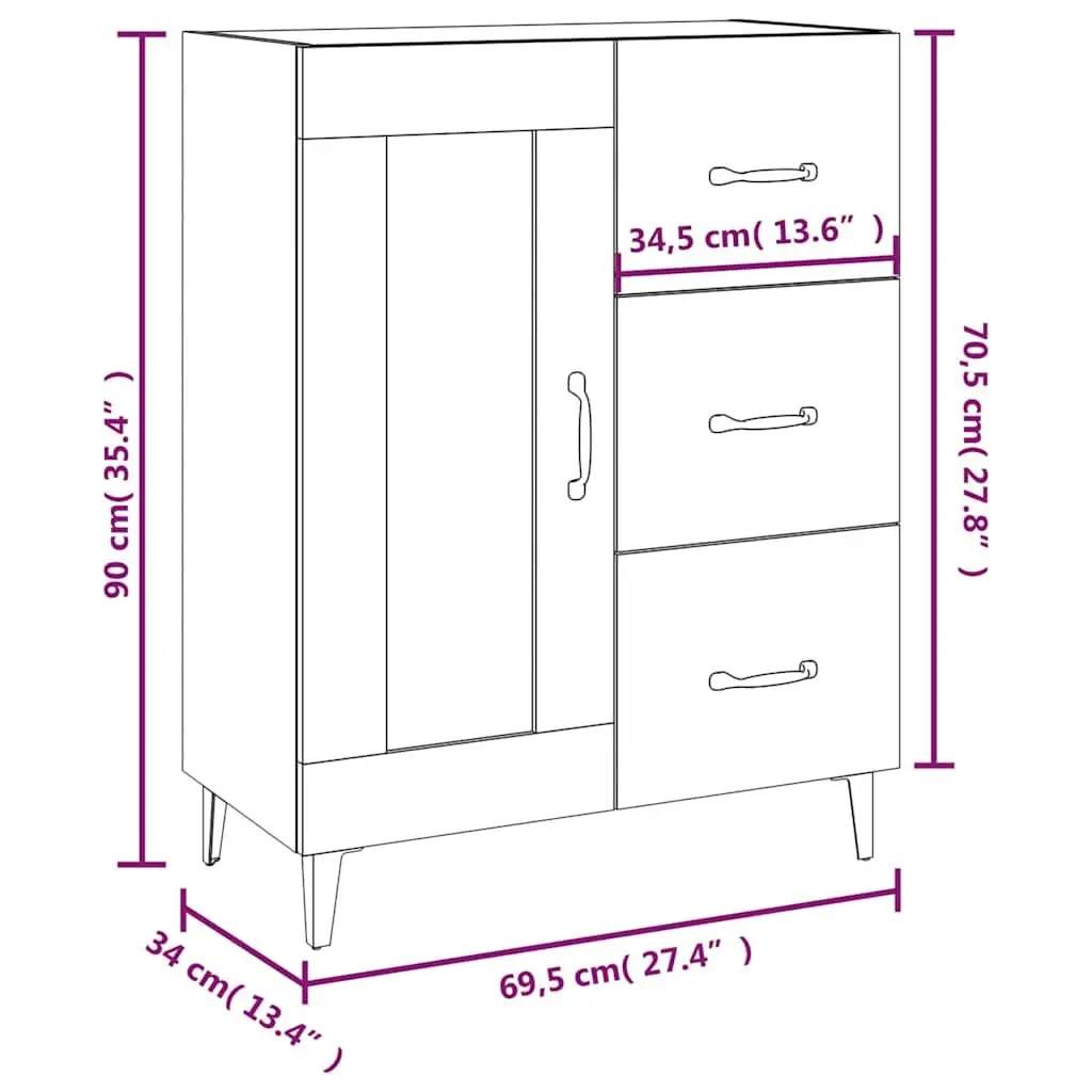 Sideboard Storage Cabinet for Home Interior High Gloss White 69.5x34x90 cm Engineered Wood