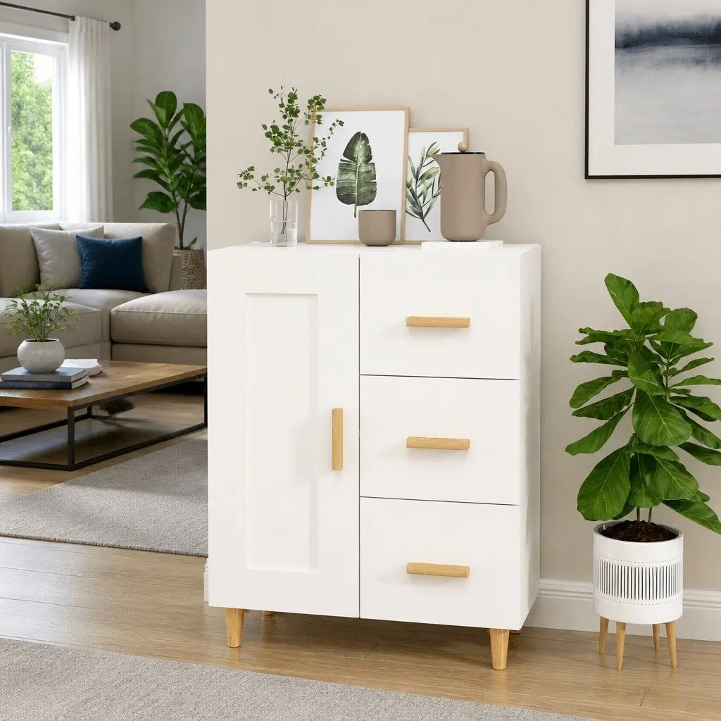 White High Gloss Sideboard with Engineered Wood Construction