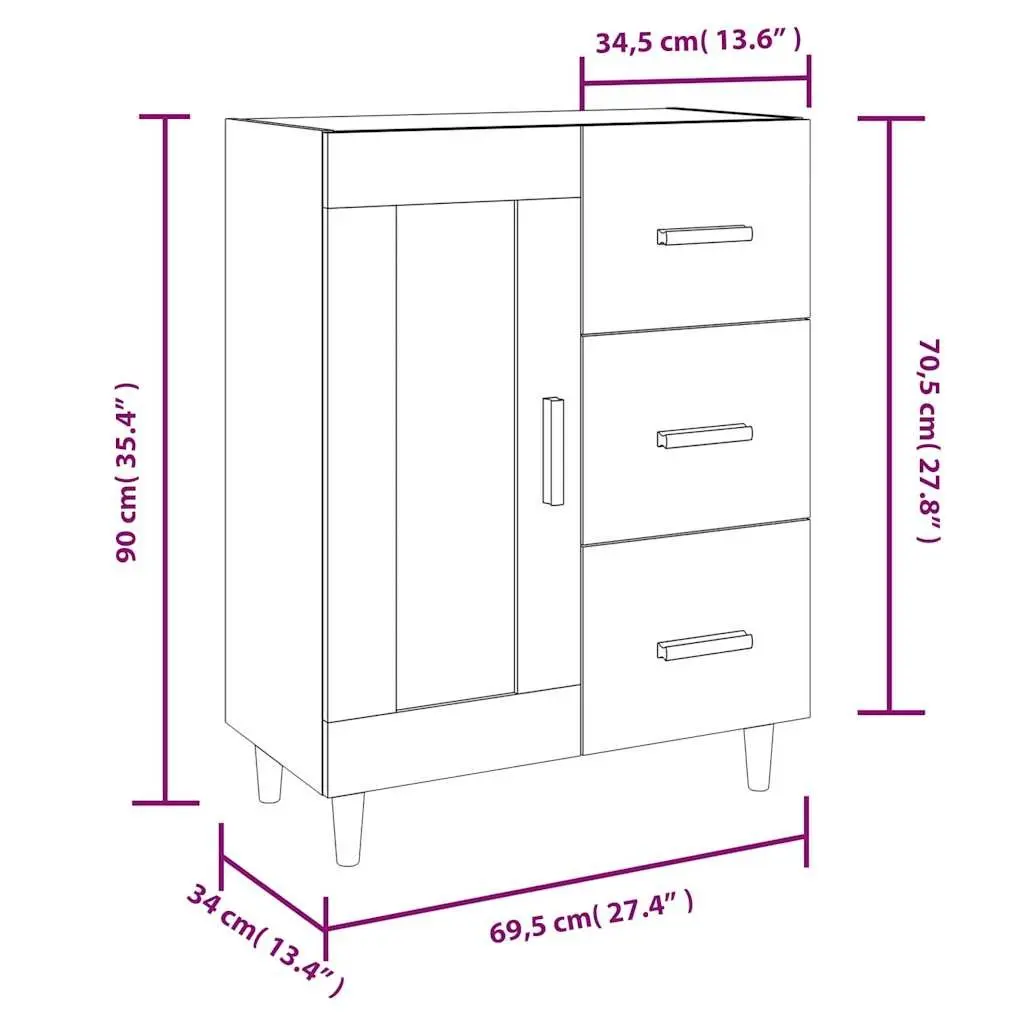 White High Gloss Sideboard with Engineered Wood Construction