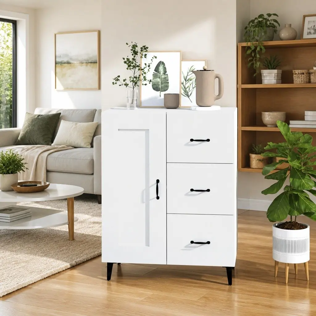 Sideboard Cabinet Storage Buffet Living Room White 69.5W x 34D x 90H cm