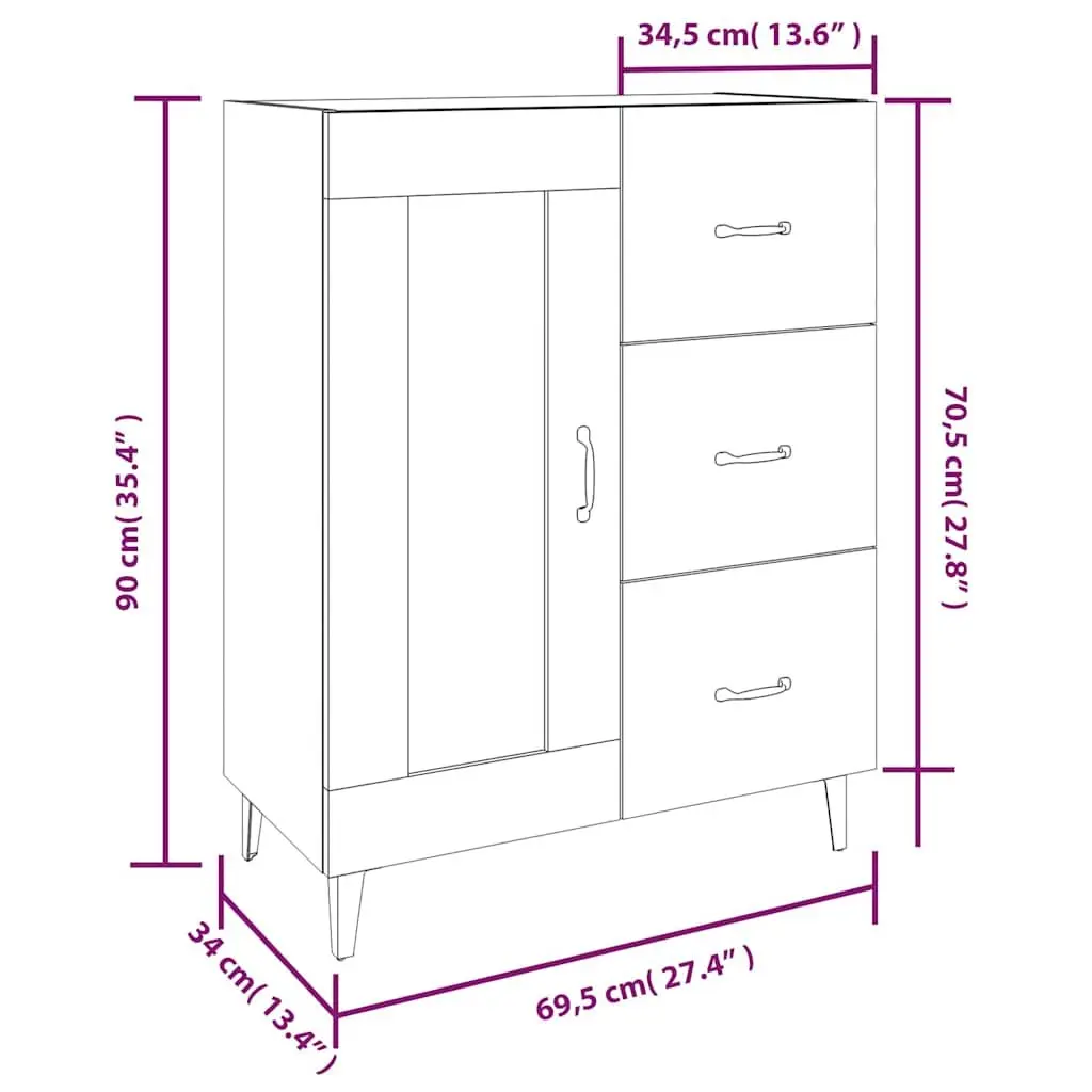 Sideboard Cabinet Storage Buffet Living Room White 69.5W x 34D x 90H cm